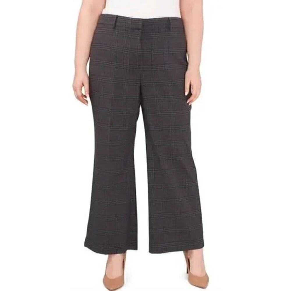 Vince Camuto Pant Houndstooth Plaid Wide Leg Trousers Gray NWT Plus Size 22W